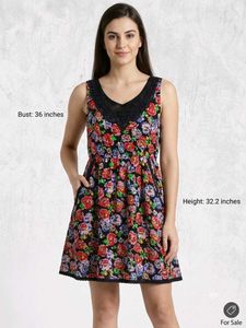 Black Floral Sleeveless Sundress with Lace Detail