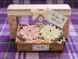 set of 2 Daisy Flower Scented Candles with free su