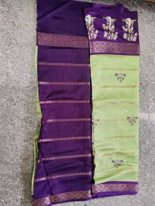 Green Saree with Peacock &amp; Tree Motif