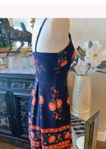 Women Summer Floral Blue Spaghetti Dress