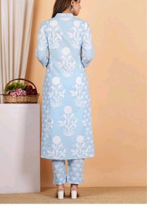 Trending chinese collar, fabric blue Kurti