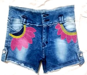 Girl's Denim Shorts with Floral Detail