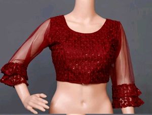 set 2 Maroon Sequin Blouse with Net Sleeves