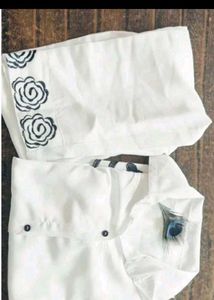 Stylish White Kurta Set with Rose Border