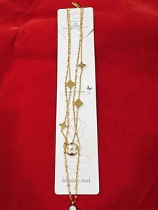 Double Chain Necklace with Clover Pendant