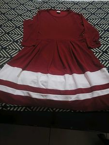 Maroon & White Striped Dress