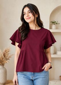 Women's Deep Burgundy Gathered Waist Top (XL)