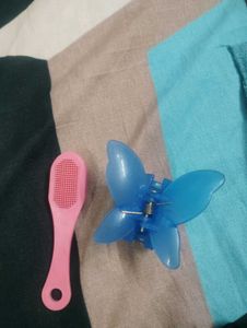 Title: Blue Butterfly Hair Claw &amp; Pink Silicone Li