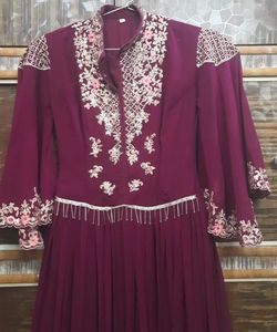Elegant Embroidered Wine color Ethnic Gown