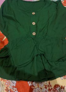 Emerald Green Kurti with Smocked Waist
