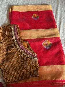 Red and Gold Saree with Blouse
