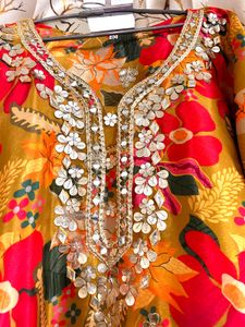 Gotta Patti Kaftan Set: Floral Print &amp; Tassels