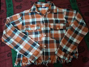 Checked Shirt with Fringed Hem