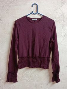 ZARA Burgundy Smocked Crop Top