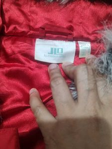Red Faux Fur Trim Jacket JLO By Jennifer Lopez....