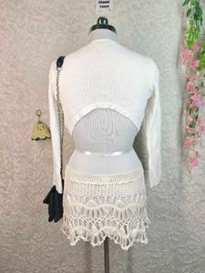 Cream Crocheted Skirt &amp; Bolero Set