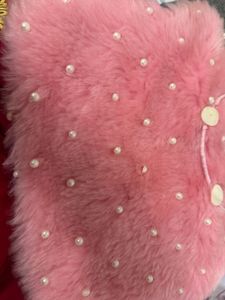 Pink Faux Fur Clutch with Pearls