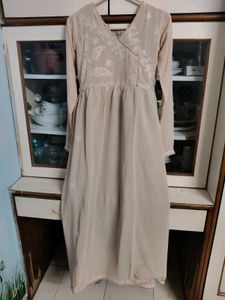 Elegant Beige Kurta with White Embroidery