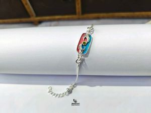 Unique Pure Silver Rakhi with Colorful Design
