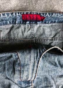 I. Denim Midi Skirt with Lace Detail