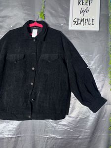 SHEIN Black Corduroy Button-Up Jacket