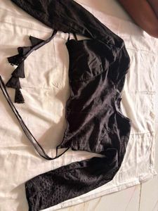 Women's Black Tie-Back Corset Crop Top | Full Slee