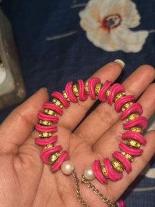 Pink &amp; Gold Beaded Bracelet
