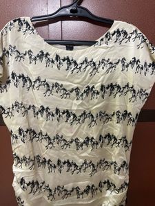 Cream Horse Print Ruched Dress party wear