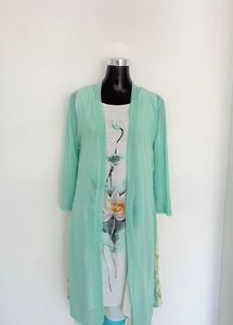 A-line kurta with shrug and pant - three set
