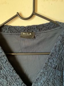 Vila Navy Lace V-Neck Dress