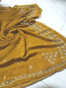 Elegant Mustard Embroidered Saree