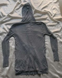 Gray Hooded Cardigan Sweater