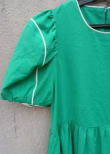 Emerald Green Puff Sleeve Midi Dress