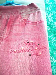 Women's Pink Printed Denim Look Jeggings | Stretch