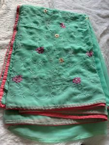 Embroidered Green Saree🥰
