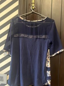 Sheer Floral Navy Blouse