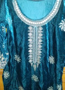 Elegant Teal Velvet Kurta