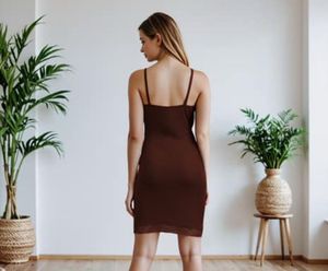Brown Lace Trim Mini Dress