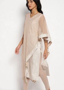 Elegant Beige Embellished Kurta Set