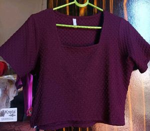 Burgundy Square Neck Crop Top