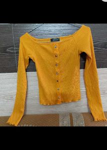 Mustard Yellow Button-Up Ribbed Top