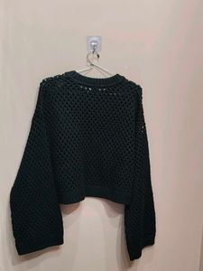 Chic Black Crochet Knit Sweater