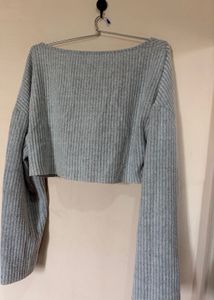Grey Ribbed Cropped Sweater