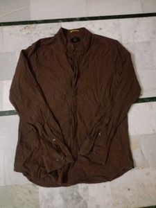 Elegant Brown Textured Button-Up Shirt