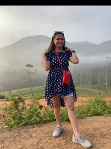Stylish Navy Blue Polka Dot Dress – Like New
