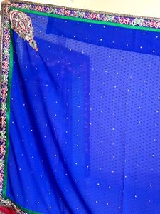 Royal Blue and dark  brown Embellished Saree