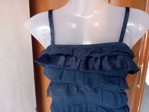 Navy Blue Ruffled Tank Top