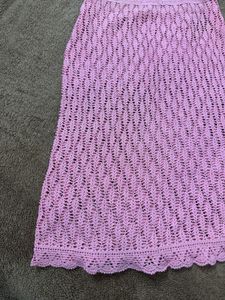Pink Crochet see through Midi Skirt- M