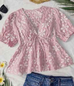 Chic Pink Floral Peplum Top