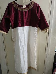 Elegant Maroon &amp; White Anarkali Suit